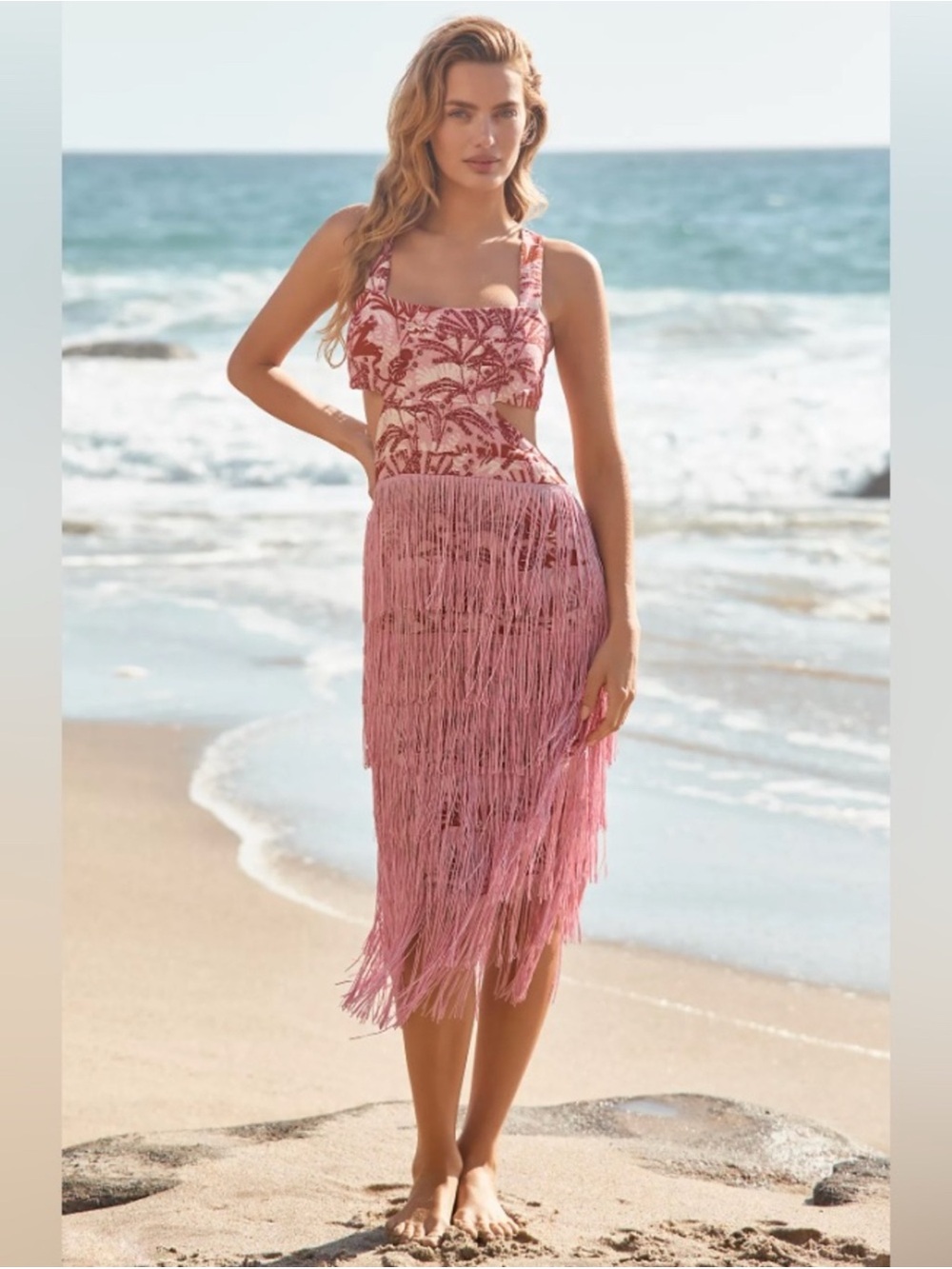 NWT Pink Fringe Tropical Two-Piece Dress